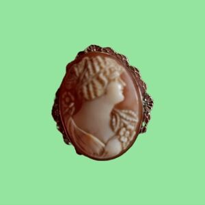 Antique cameo silver and shell brooch